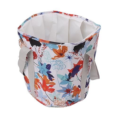 Collapsible Foot Bath Basin, Portable PVC Insulated Soaking Tub with Handle, Ergonomic Design for Outdoor Camping Travel (White Maple Leaf)