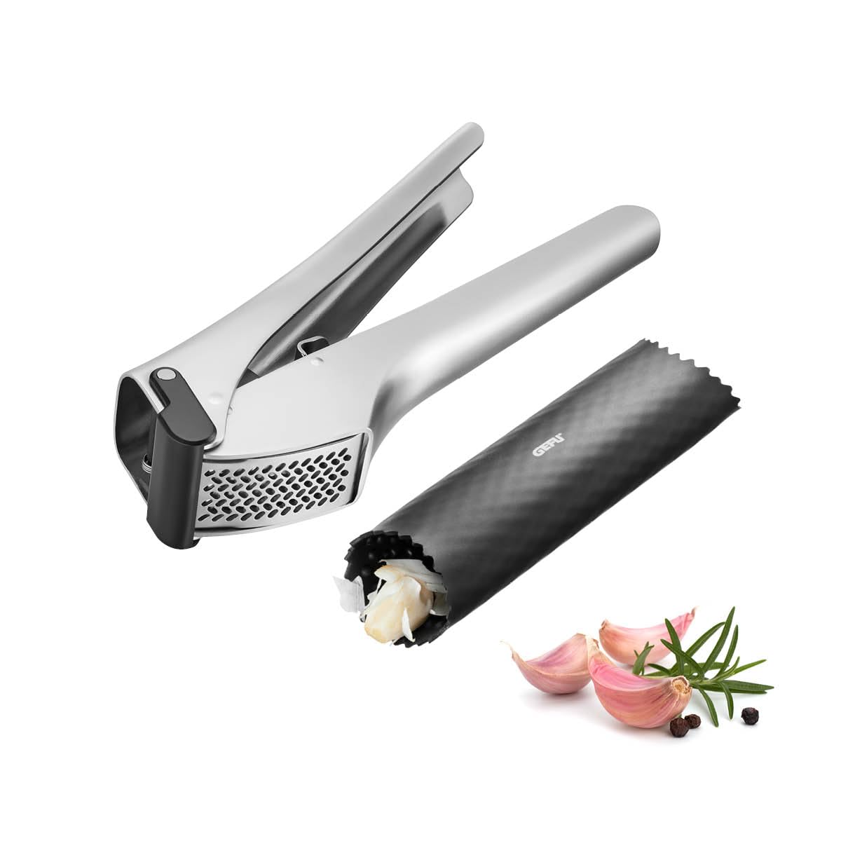 GEFU Knoblauchpresse GARLICO + Knoblauchschäler TUBIO Set