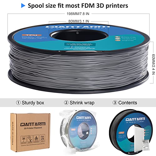 Image of GIANTARM TPU Filament 1.75mm Flexible Soft 3D Printer Consumables Grey,95A 1kg Spool (2.2 lbs.), Dimensional Accuracy + /- 0.05 mm