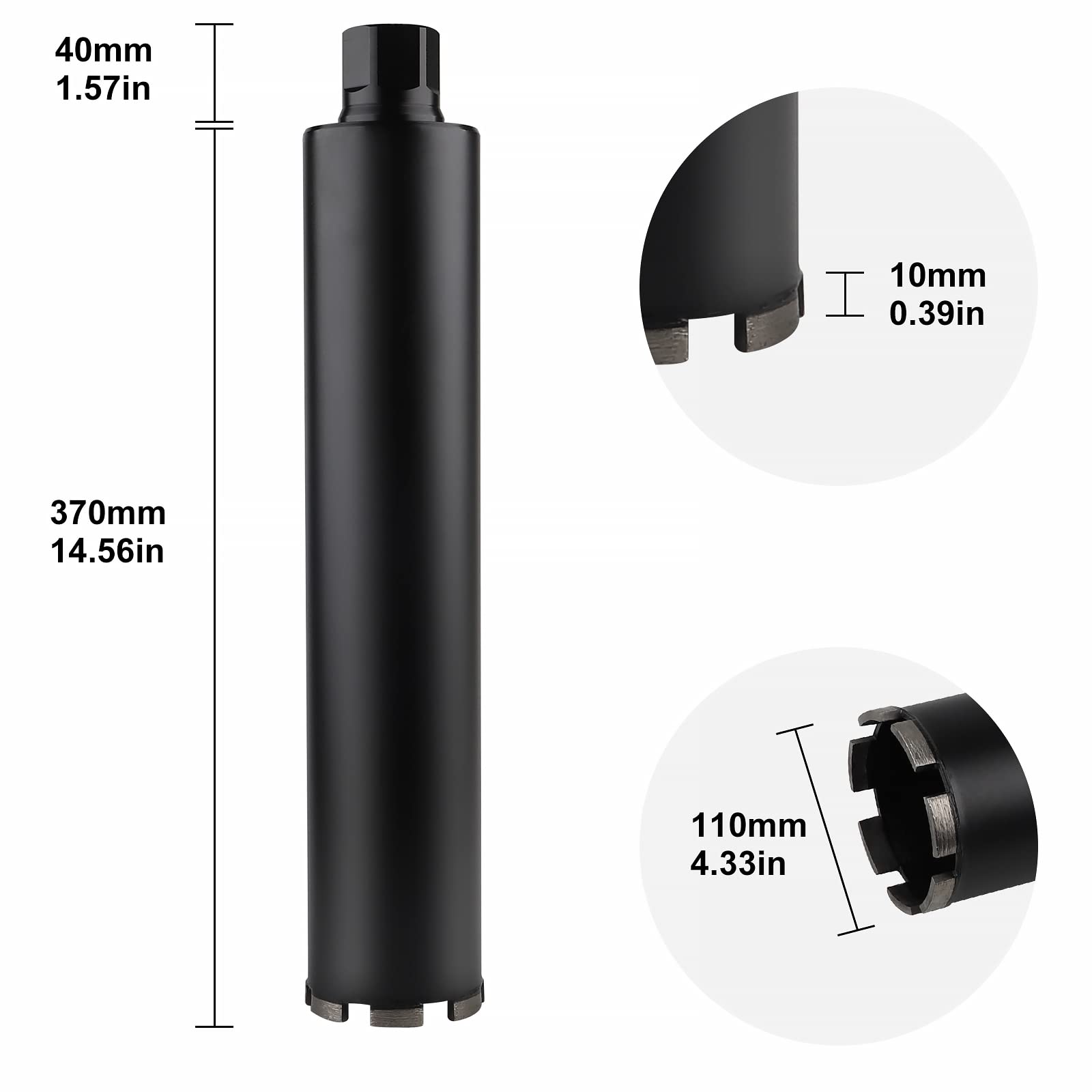 CPROSP 1¼" UNC diamentowa koronka wiertnicza z adapterem SDS Plus, koronka rdzeniowa DM 110 mm, L 420 mm, wiertło rdzeniowe do wiercenia w betonie, żelbetie, murze i kamieniu
