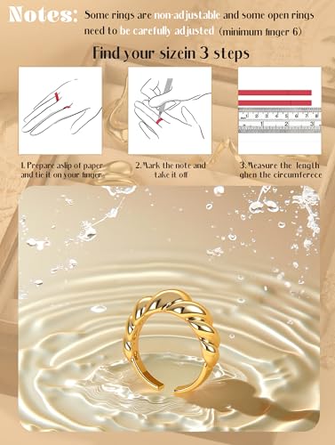 THUNARAZ 12 PCS Stackable Gold Rings for Women Adjustable Open Chunky Rings,14K Gold Plated Twisted Round Signet Rings for Gift4