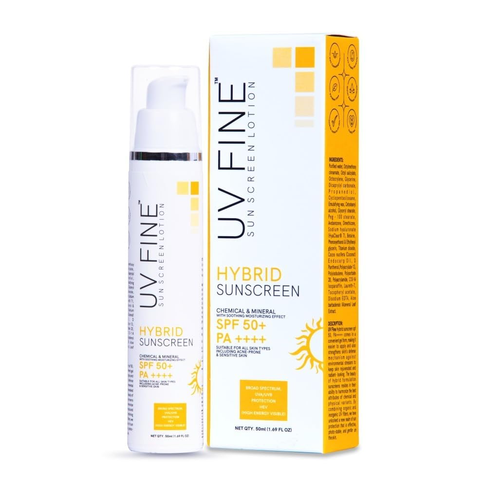UV Fine Hybrid Sunscreen Lotion SPF 50+ PA++++ | Broad-Spectrum UVA/UVB Protection | Lightweight, Non-Greasy, Moisturizing Formula | Suitable for All Skin Types- 50ml