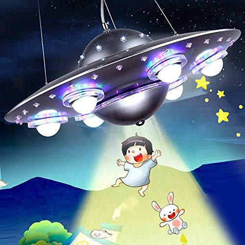 Lakiq Kids Room Led Chandeliers Ufo Shape 6 Lights Hanging Pendant Lighting Fixture Suspended Light For Boys Room Bedroom Children’s Room (Silver) #TOP3