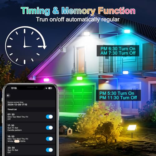 Image of T-SUN LED Flood Lights Outdoor 60W, 600W Equivalent 6000LM Color Changing Landscape Light with APP Control, Waterproof Floodlights with 2700K & 16 Million Colors, Timing, Music Sync, US Plug(4Pack)