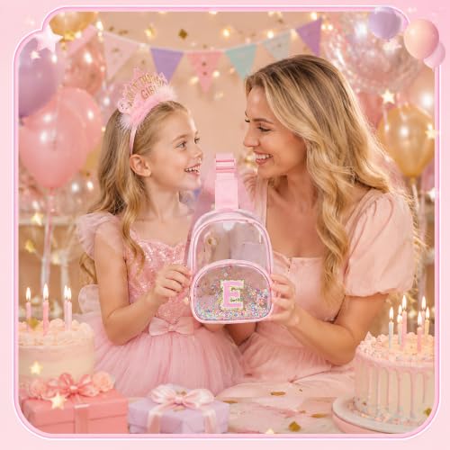 Image of Birthday Gifts for for Girls Women- Small Initial Sling Bag Cross Body Bag Fanny Pack for Girls Pink Clear B