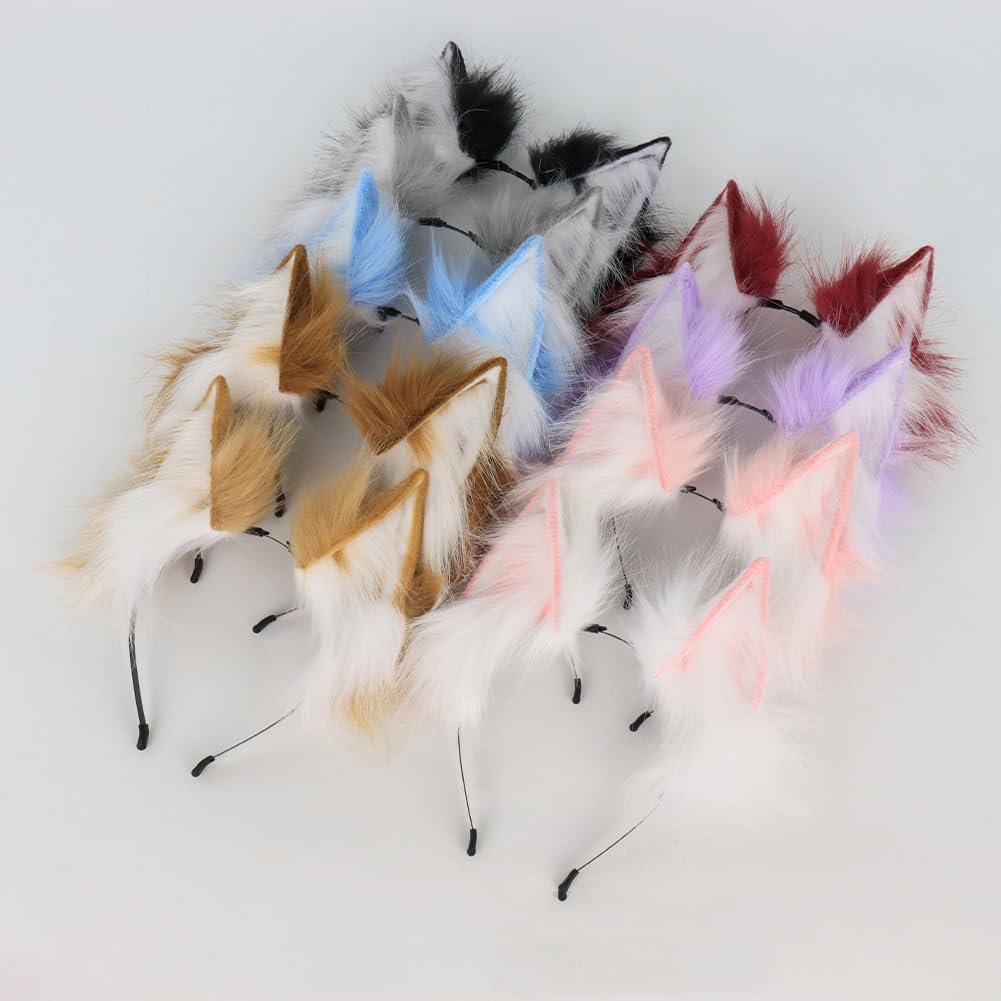 QinRuan Fox Cat Long Fur Ears Hair Headwear Wolf Animal Anime Halloween Cosplay Costume