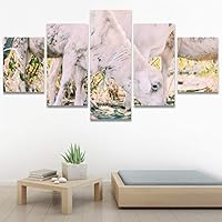 SIGNWIN 5 Panel Canvas Wall Art Animals Expressionism Group Modern Artwork for Home Decorations Ready to Hang - 60