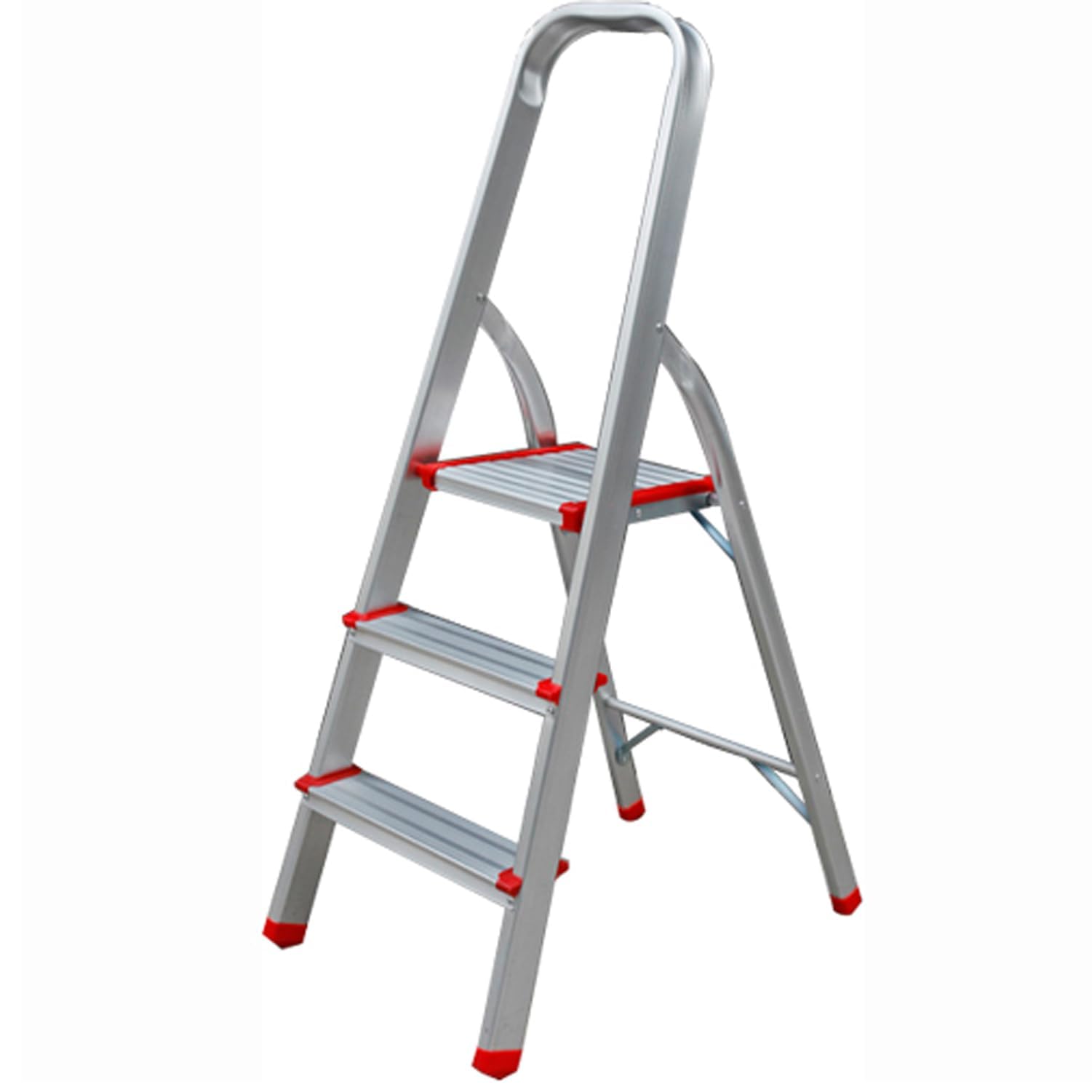 Tuffmate Silver Step Ladder 3 Step Aluminum Lightweight Folding Stepladders With Stability Handle Grip 150Kg Capacity For Home And Diy