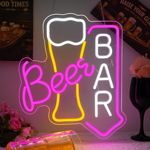 wanxing Letreros de neon de cerveza para decoración de pared, luces de neón de barra de cerveza, letrero de luz de neón de cerveza para bar, bar de cerveza, decoración del hogar, tienda, club noctur