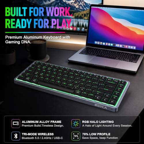 Air75 Low Profile Wireless Mechanical Keyboard, 75% Aluminum Frame, Hot Swappable, PBT Keycaps, RGB Backlit, Bluetooth/2.4GHz/USB-C, Gaming Keyboard with Web Driver for Mac Windows (Black) - Image 3