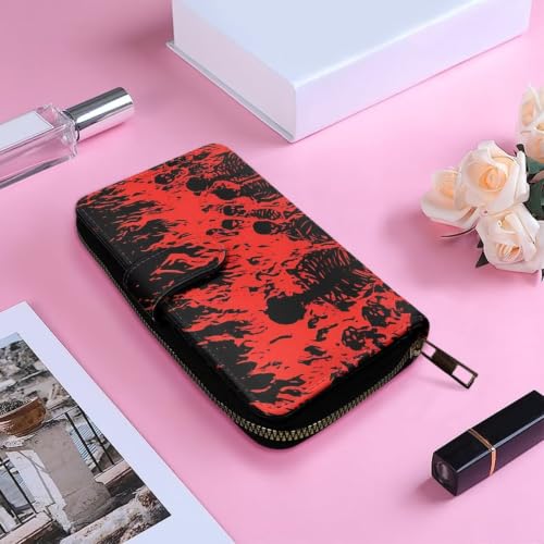 Image of COEQINE Ladies Wallets Pink Leopard Heart Black Printed Leather Phone Long Clutch Purses Check Coin Change Holder