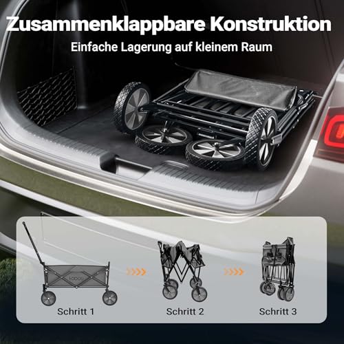 Toboli Bollerwagen faltbar Offroad grau, Faltbollerwagen belastbar bis 100 kg, Klappbollerwagen für Strand, Garten, Einkäufe