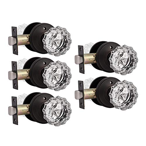 Knobwell Crystal Style Door Knob Set Of 5 With Victorian Plate Rosettes, Privacy Door Knobs - Bed/Bath Function, Oil Rubbed Bronze #TOP6