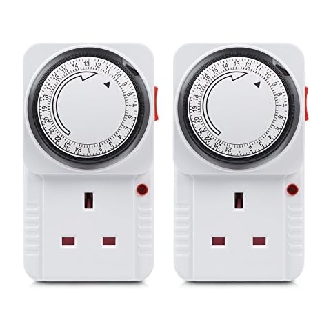 HBN 24 Hour Programmable Mechanical Timer Plug Switch, Energy Saving UK Plug-in Indoor Timer Socket for Lights, Lamp and Home Appliances (13A/3120W, 2 Pack) Cover