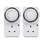 HBN 24 Hour Programmable Mechanical Timer Plug Switch, Energy Saving UK Plug-in Indoor Timer Socket for Lights, Lamp and Home Appliances (13A/3120W, 2 Pack)