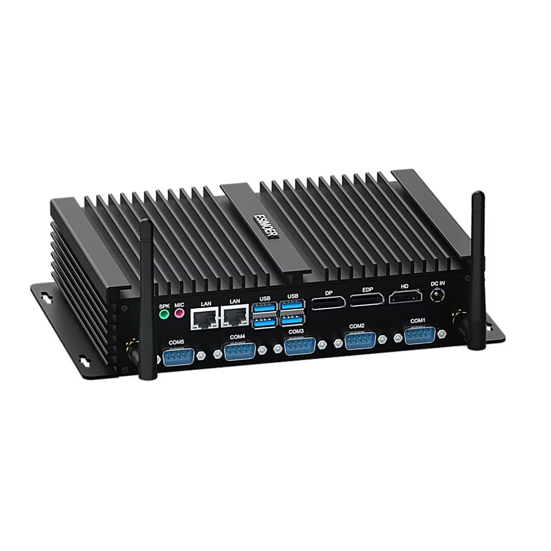 Fanless Mini PC Win 11, Mini PC Przemysłowy Core i5 8250U, 16G RAM 512G SSD, 2 Gigabit RJ45 LAN, DP EDP HD Triple Displays, 4USB2.0, 4USB3.0, 6RS232 COM, LPT Port, Dual Band WiFi, BT4.2