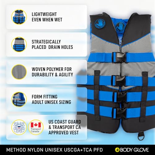 Image of Body Glove Method Nylon U.S. Coast Guard Approved Life Jacket PFD-Blue-L /XL
