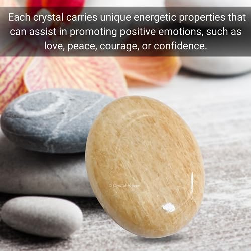 Image of Crystal Heaven Certified Cream Moonstone Crystal Palm Pebbles Stones for Anxiety Stress Relief Massage-AAA Grade Orignal Healing Gemstone Agate Palm Stone for Yoga Meditation Spiritual Reiki Feng Shui