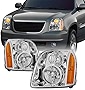 AKKON - For GMC Yukon XL Hybrid OE Replacement Chrome Bezel Headlights Driver/Passenger Head Lamps Pair
