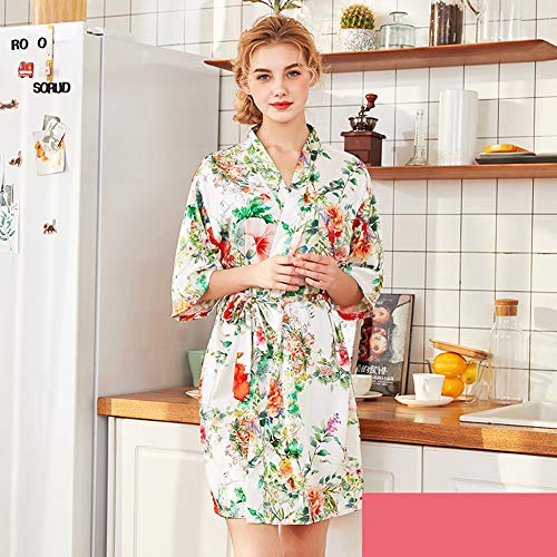 Preisvergleich Produktbild Mhwlai Sommerpyjamas Für Damen Aus Mittelärmeligen Brautkleidern Aus Seidenmaterial, Bademäntel Für Hausmäntel, V-Ausschnitt (M-XXL),B,XXL