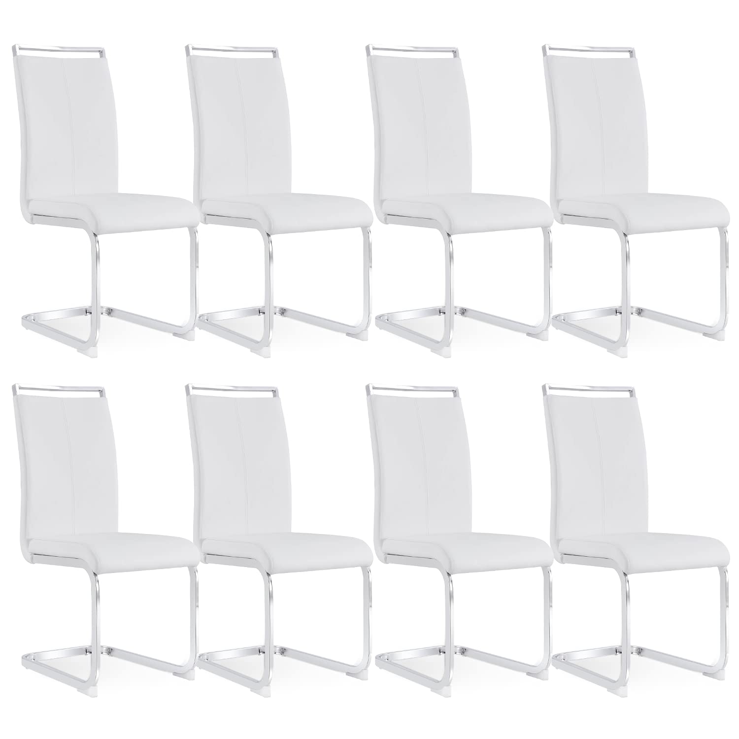 Baysitone Modern Dining Chairs Set of 8, Side & Kitchen Chairs with Faux Leather Padded Seat, High Back, for Dining, Kitchen, Living Room - White