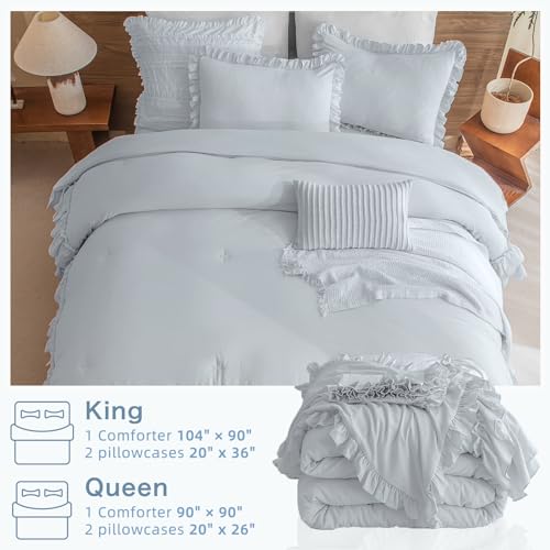 Masaca Ruffled Comforter Set For Queen Bed,3 Pieces Vintage Farmhouse Shabby Bedding Set Lightweight Ultra Soft French Country Bedding thumb #5