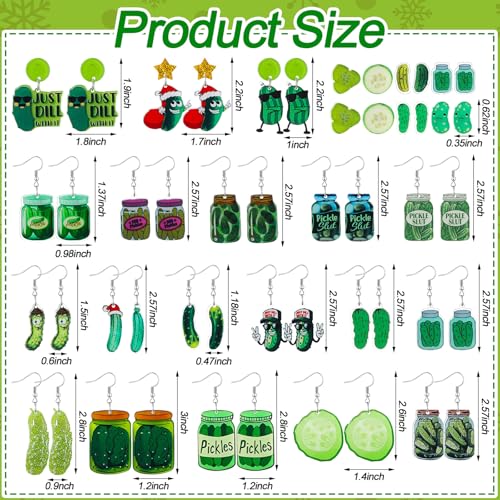 Nosiny 24 Pairs Christmas Pickle Earrings Xmas Acrylic Pickle Jar Drop Dangle Earrings Bulk Just Dill with It Santa Cucumber Funny Cute Weird Jewelry Gifts for Women Christmas Holiday Party2