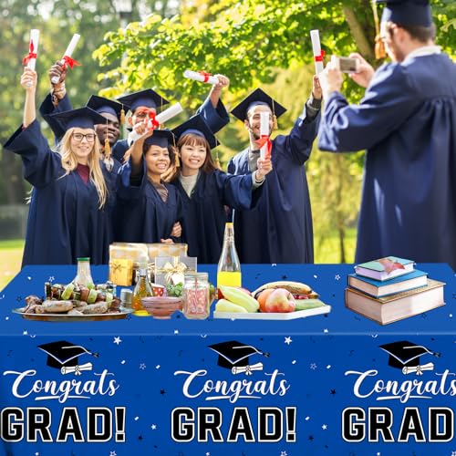 Image of 2026 Graduation Decorations,Congrats Grad Tablecloth 2pcs White Navy Blue Class of 2026 Table Covers Rectangle for Graduation Party Supplies,108x54inch(Blue)