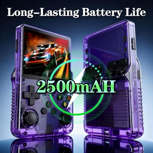 Image of PLUSPOINT R36S Portable Handheld Game Console (64GB) with 18000+ Retro Classic Preloaded Video Games, 3.5 Inch IPS Display,Rechargeable Battery , Pocket Arcade Gaming Device (Purple)