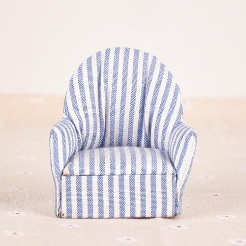 EatingBiting Muñeca miniatura de casa de muñecas 1/12, sofá de rayas azul marino, muebles en miniatura 1:12, sala de estar, silla de muñeca,