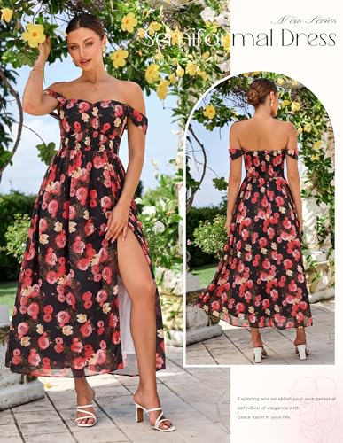 Image of GRACE KARIN 2026 Women's Summer Floral Wedding Guest Dress,Beach Flowy A Line Maxi Off Shoulder Bridesmaid Dresses