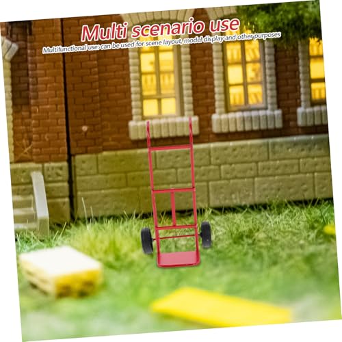 Carretilla miniatura metálica roja para dioramas miniatura 5