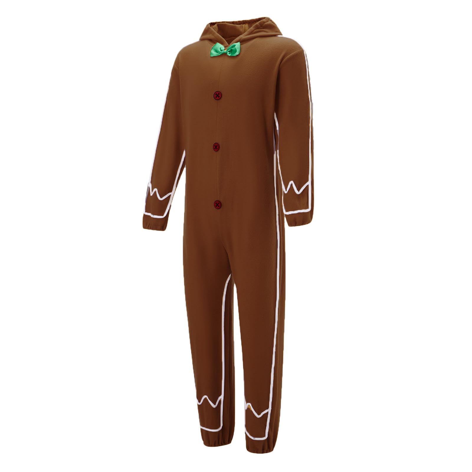 Kouoybt Christmas Gingerbread Man Costumes for Adults Kids Long Sleeve Hooded Jumpsuit Cute Gingerbread Cosplay Outfits for Halloween Christmas (Men-1, L) โ image 1