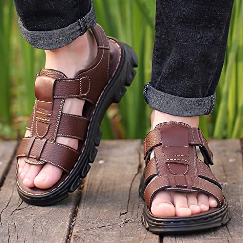 Men Genuine Leather Sandals Outside Cow Leather Slippers Soft-Soled Male Casual Sandals Non-Slip(43)4
