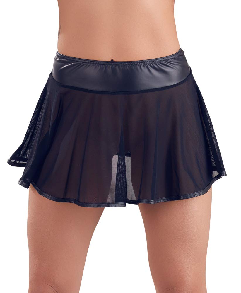 Orion Mini jupe sexy pour femme, avec ou sans mini string intégré, taille large, tissu en maille transparente, moulante, noir