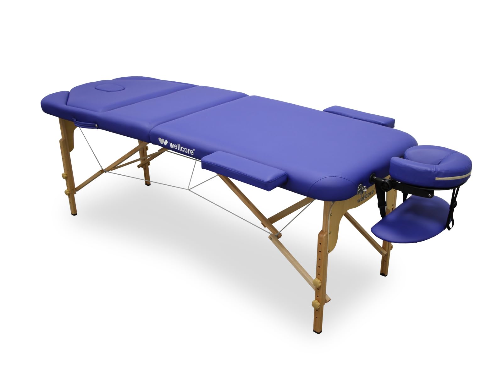 QUIRUMED Camilla de Masaje Plegable de Madera WELLCORE, con Respaldo abatible, Plus, 185 x 65 cm, Polipiel, Altura Regulable, Cabezal extraíble, Agujero Facial, Color Azul, hasta 225 kg