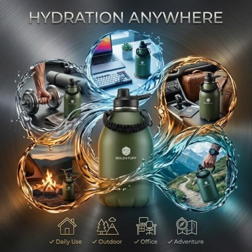 Image of Insulated Water Bottle 3000ml, Hot Water Bottle, Thermosteel Water Bottles for Travel, Home, Office, School, Gym, Adults, ISI Certified Water Bottle 12+ Hr Hot and 18+ Hr Cold, Green