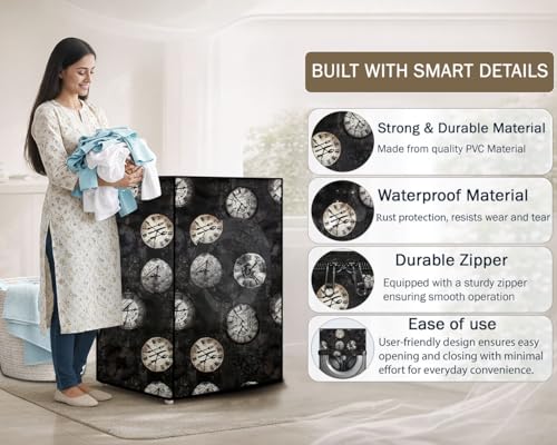 Image of Stylista Waterproof Front Load Washing Machine Cover Compatible for Haier 8 kg, Analog Pattern Black