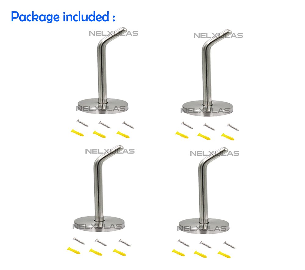 NELXULAS Brushed Stainless Steel Single Heavy Duty Long Nose Wall Mount Hook, Fit for Kitchen,Bedroom,Living Room, Bathroom,Closets,Set of 4 in Pack (4)