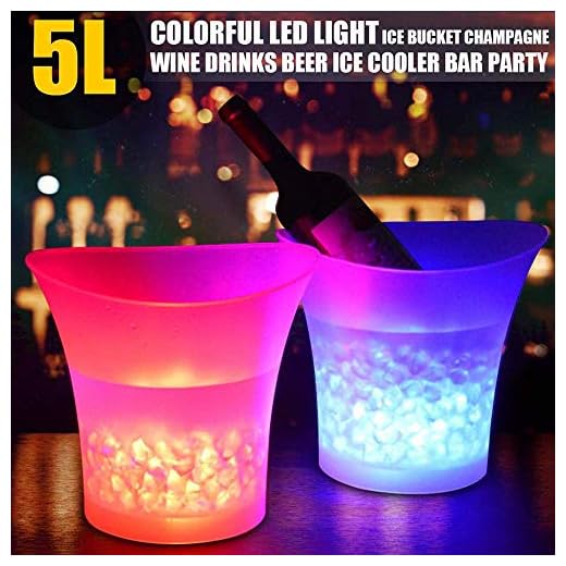 Seaux à Glace LED, PeSandy 5L Seau à Glace Coloré avec Plusieurs Couleurs Changeant pour la fête/Maison/Bar, Champagne étanche Rétro Vin Boisson Bière Seau à Glace (Couleur Dégradée)