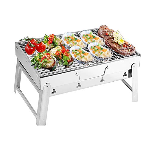 QJJML Foldable Grill, Portable Detachable Folding Stainless Steel Square Grill,43×29×22CM