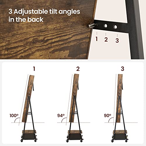 Image of SONGMICS Jewelry Cabinet Floor Standing, Lockable Jewelry Organizer with High Full-Length Mirror, Bottom Drawer, Shelf, Wheels, Jewelry Armoire, Gift Idea, Rustic Brown and Black UJJC004X01