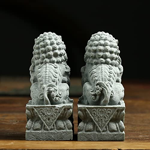Figuras Decorativas de Perros Foo Guardianes de Piedra Feng Shui miniatura 4