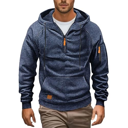 Men's Hooded Sweatshirt with Pocket Quarter Zip Long Sleeve Drawstring Pullover Shirts Outdoor Adventures Blouse Plus Size3