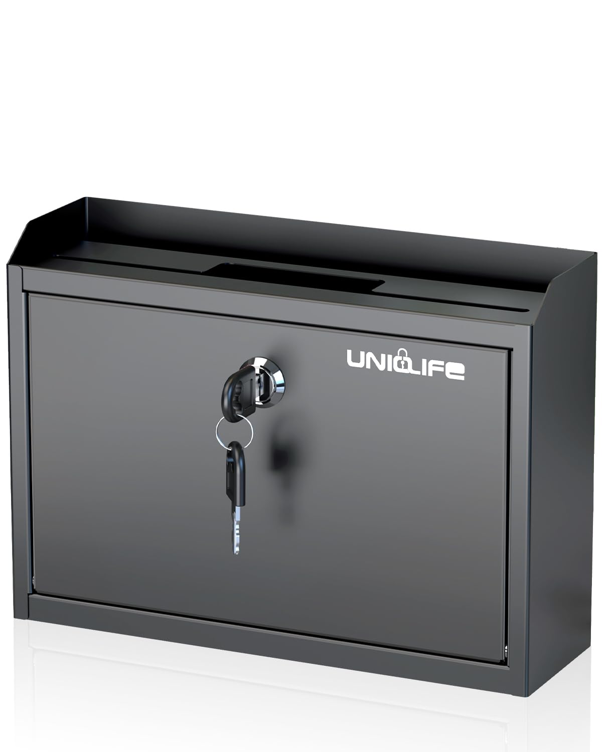 Uniclife Wall Mounted Mailbox with Key Lock & Newspaper Holder, Suggestion Box with Top Slots, Key Drop Box, Safe Lock Box, Metal Donation Box, Ballot