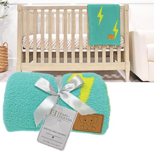 Image of L+L USA Lightning Bolt Baby Blanket 28 inchx40 inch - DreamSoft Knit Throw for Crib, Stroller or Car Seat - Soft Blanket /Newborn Nursery Gift Essential for Toddler, Infant, Kids, Boys & Girls (Teal /Green)
