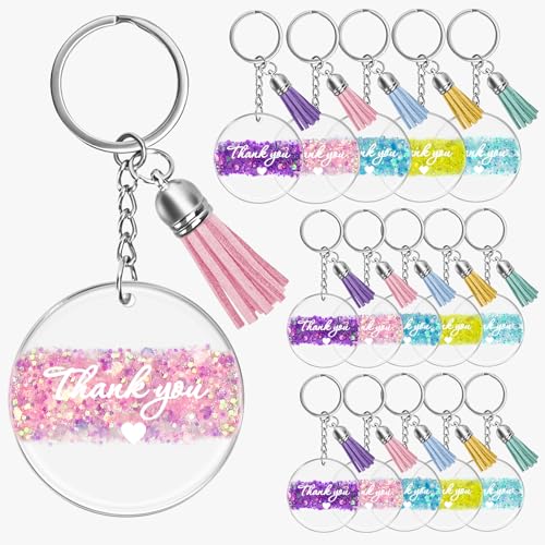 ElasignShopo Employee Appreciation Gifts Thank You Keychains Bulk 15 Pcs Double Sided Glitter Resin Keychain for Coworkers Team Women Nurses Teacher Small Return Gift for Employee
