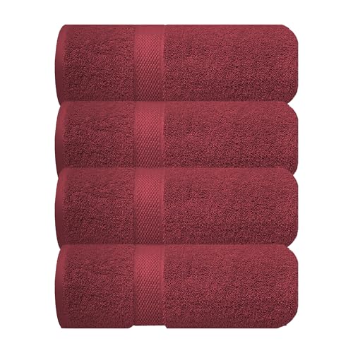 Image of Sulfar 100% Combed Cotton, Quick Drying Highly Absorbent Thick Bathroom Towels, Luxury Bath Towel Set (Pack of 4, 70 X 140 cm) - 600 GSM (Red Wine)
