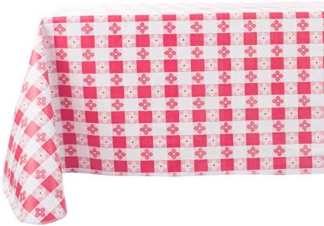 Yourtablecloth Checkered Vinyl Tablecloth with Flannel Backing for Restaurants, Picnics, Bistros, Indoor and Outdoor Dining (Red and White, 52X90 Rectangle/Oblong)