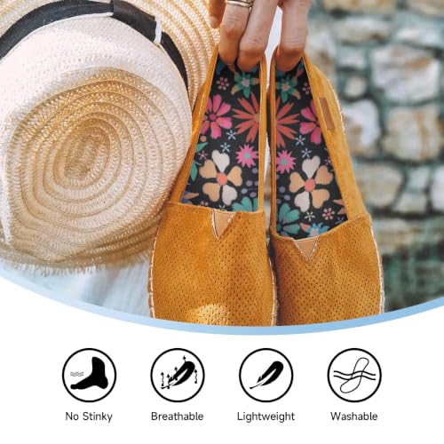Image of Womens No Show Socks Anti-Odor Sockless Shoe Inserts Size 9-13 | Thin Shoe Insoles,Breathable,Comfort Barefoot Shoe Liner,Machine Washable,Moisture Control,Cute,Everyday Insole,Floral Print